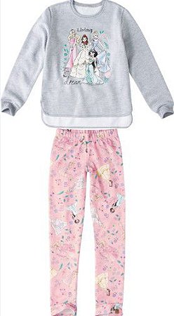 Conjunto Bebê Menina Moletom Princesas da Disney Rosa e Cinza - Malwee