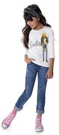 Blusa Manga Longa Infantil Menina Barbie Branca - Malwee