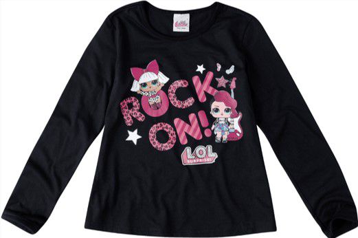 Blusa Manga Longa Infantil Menina LOL Preta - Malwee