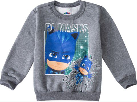 Moletom Bebê Menino Flanelado PJ Masks Cinza - Malwee