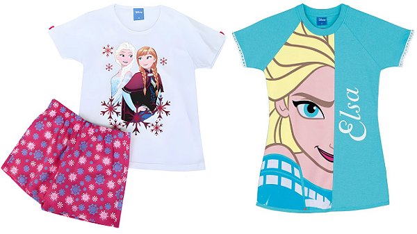 COMBO PAGUE 1 LEVE 2 Camisola e Pijama Manga Curta Infantil Menina Frozen - Lupo