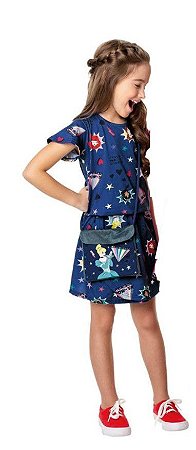 Vestido Manga Curta Infantil Menina Princesas Disney Bolsa Cinderela Azul - Malwee