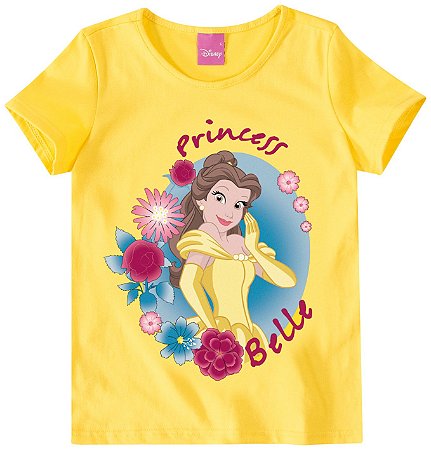 Blusa Manga Curta Infantil Menina Princesa Bela Amarela - Malwee