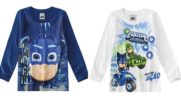COMBO PAGUE 1 LEVE 2 Camisetas Manga Longa Bebê Menino PJ Masks Malwee