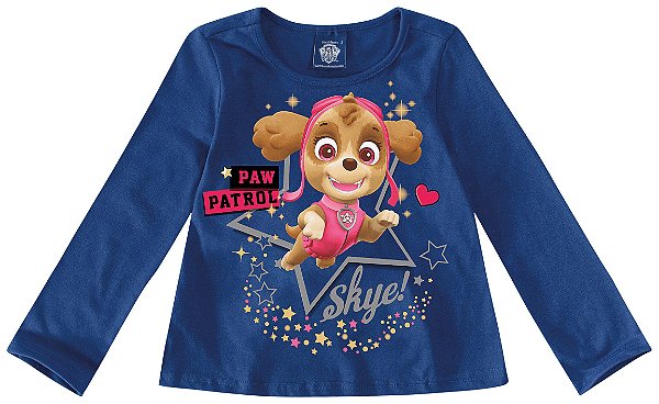 Blusa Manga Longa Bebê Menina Patrulha Canina Azul - Malwee