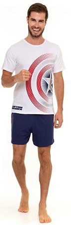 Pijama Manga Curta Adulto Masculino Capitão América Coleção Família