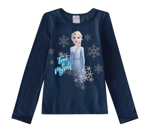 Blusa Manga Longa Infantil Menina Frozen Azul Marinho - Malwee
