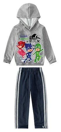 Conjunto Moletom Flanelado Bebê Menino PJ Masks Cinza - Malwee
