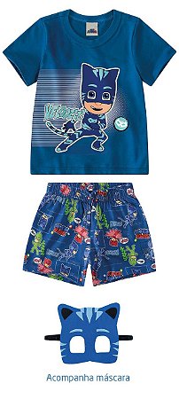 Pijama Fantasia Infantil Menino PJ Masks Menino Gato com Máscara -Azul -  Malwee - AmoPersonagem