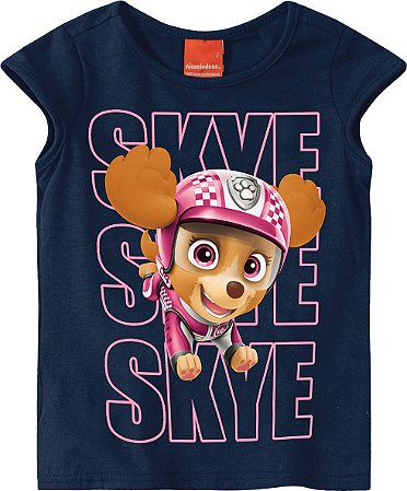 Blusa Manga Curta Infantil Menina Patrulha Canina Skye Azul Marinho - Malwee