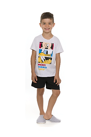 Pijama Manga Curta Infantil Menino Turma do Mickey Cinza Flamê
