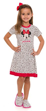 Camisola Manga Curta Infantil Menina Minnie 0ff White Corações - Coleção Mãe e Filha