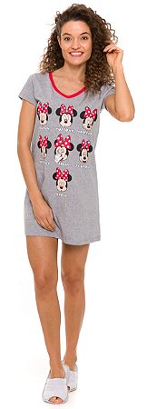 Camisola Manga Curta Adulto Feminina Minnie Semana Cinza Coleção Mãe e Filha