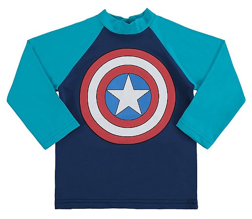 Camiseta Manga Longa Proteção UV Bebê Menino Capitão América Azul - Marlan