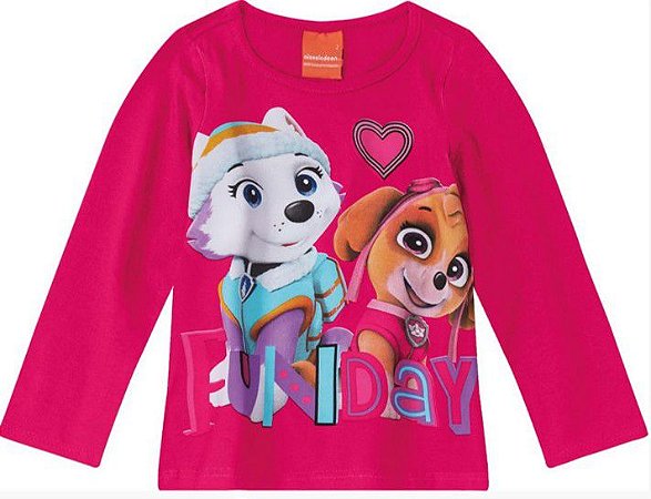 Blusa Manga Longa Bebê Menina Patrulha Canina Rosa Malwee