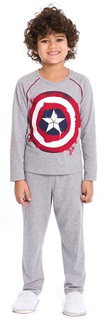 Pijama Manga Longa Infantil Menino Capitão América Cinza Urban