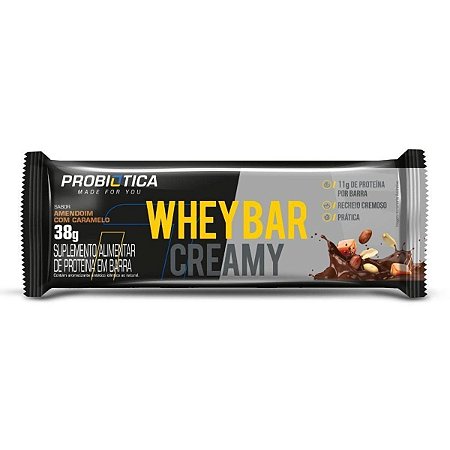 Whey Bar Creamy Amendoim C/ Caramelo 38g - Probiotica | (Validade: 17/08/2022)