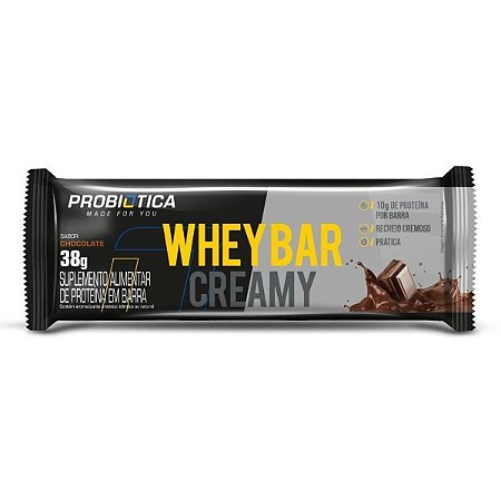 Whey Bar Creamy Chocolate 38g - Probiotica - (Validade: 19/06/2022)