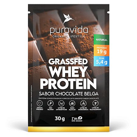 Whey GrassFed Chocolate Belga Sachê 30g - Pura Vida