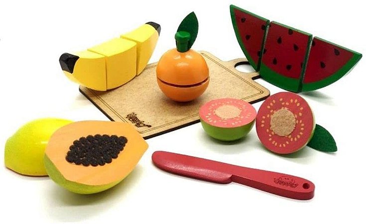 Kit 5 Frutinhas com Corte + Faca + Tabua