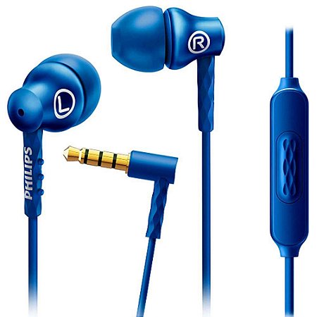 Fone de Ouvido Philips SHE8105BL/27 com Microfone e Cabo de 1.2 Metros - Azul