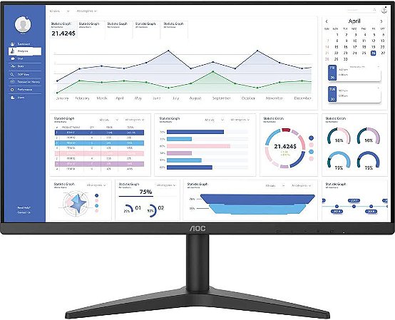 Monitor 23,6'' AOC Led M2470SWH2 Widescreen Wva 75hz Vga E Hdmi