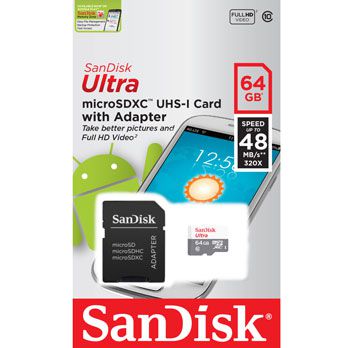 Cartão de Memória SanDisk 64GB Ultra ®microSDXC UHS-I Classe 10 + 1 Adaptador SD