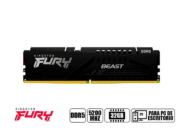 Memória DDR5 32GB 5200MHz Kingston Fury Gamer KF552C40BB-32