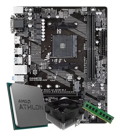 Kit Upgrade AMD 200GE 3.2GHz + Placa Mãe A320 + Memória DDR4 8GB 2666Mhz