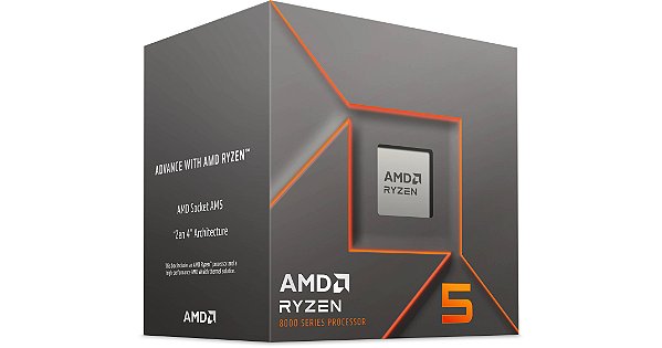 Processador AMD Ryzen 5 8400F, 6-Core, 12-Threads, 4.2GHz (4.7GHz Turbo), Cache 16MB, AM5, 100-100001591BOX