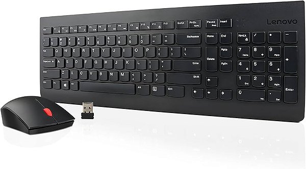 Kit Teclado e Mouse sem fio Essential, preto, Lenovo ABNT2