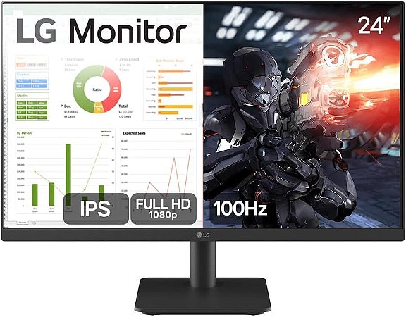Monitor Gamer LG 24" FHD, IPS, 100Hz, HDMI, Anti-Reflexo, Preto - 24MS500-B