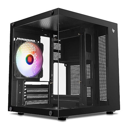 Gabinete Gamer Aquario Atom, Mini-Tower, Lateral de Vidro, Com 1 Fan, Preto, PG-ATOM-BK