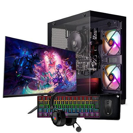 PC Gamer Completo Intervia AMD Ryzen 3 3200G, 16GB DDR4, SSD NVME 500GB, Kit de Periféricos + Monitor