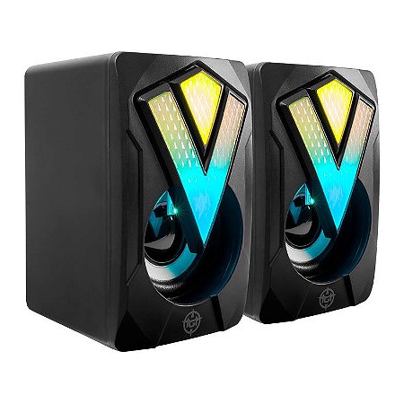 Caixa de Som RGB 2x3W RMS, USB, Preto,