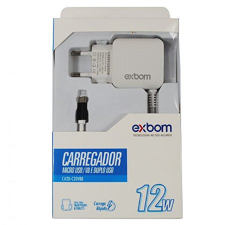 Carregador Exbom rapido para smartphone V8 2,1A 12W CA2U-C20V8B