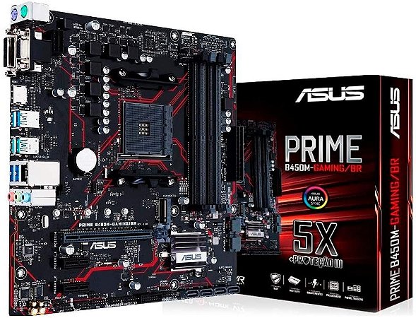 Placa Mãe AMD AM4 ASUS B450M-GAMING/BR PRIME AURA SYNC