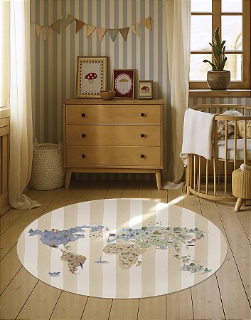 Tapete Playmat - Mapa Aqua Listrado - Bege