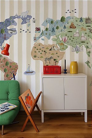 Mural de Parede - Mapa Aqua Listrado - Bege