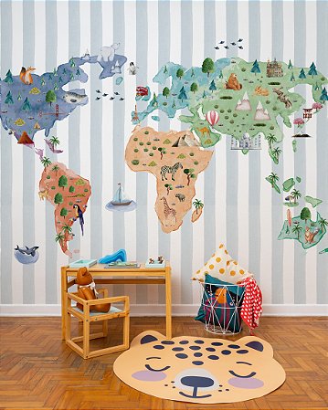 Mural de Parede - Mapa Aqua Listrado - Azul