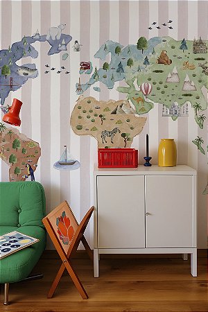 Mural de Parede - Mapa Aqua Listrado - Rosa