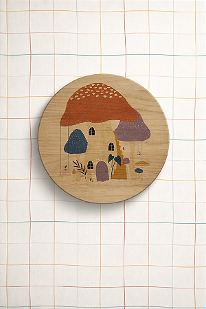 Plaquinha de Madeira 25cm x 25cm - Casa de Cogumelos