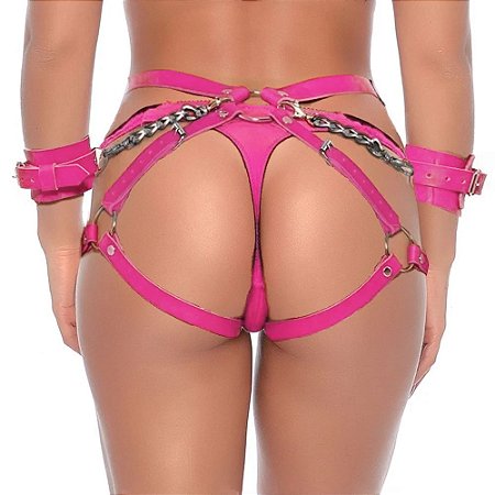 Harness Para Cintura Em X Com Par De Algemas Brasil Fetiche - Rosa