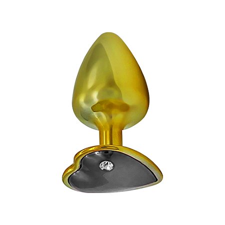 Plug Anal De Metal Dourado Com Pedra De Coração Hard - Preto