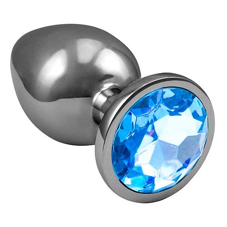 Plug Anal Grande De Aço Inoxidável Cônico Com Cristal Arredondado Lf Import - Azul