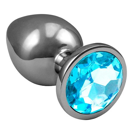 Plug Anal Grande De Aço Inoxidável Cônico Com Cristal Arredondado Lf Import - Azul Claro