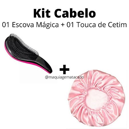 Kit Cabelo 01 Escova Desembaraçadora e 01 Touca de Cetim Antifrizz