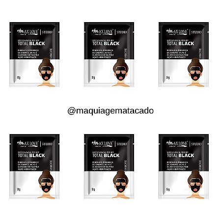 Kit 06 Unidades Máscara Facial Peel Off Total Black Sachê 8g Max Love