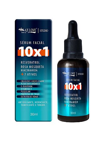 Sérum Facial 10 em 1 Max Love Resveratrol, Rosa Mosqueta, Niacinamida + 7 Ativos