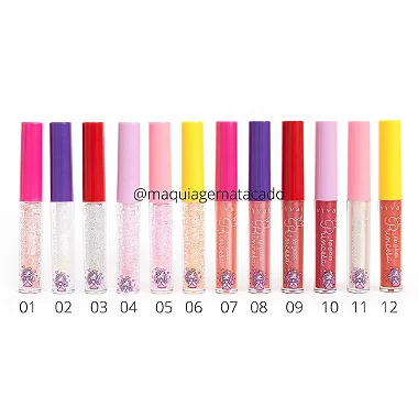 Kit 12 Unidades Lip Gloss Princesa Vivai Gloss Brilho e Gloss Glitter 3082